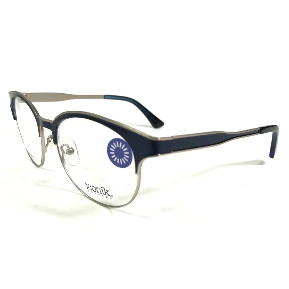 Iconik Eyeglasses Frames Helen C01 Blue Gold Round Full Rim 52-16-140